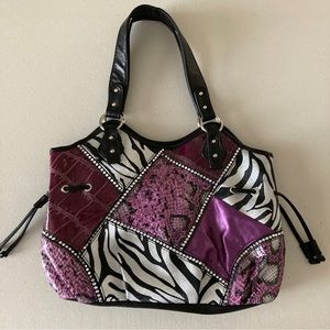 Claire’s Faux Purple, Silver, Black Animal Print/Snakeskin Rhinestone Bag
